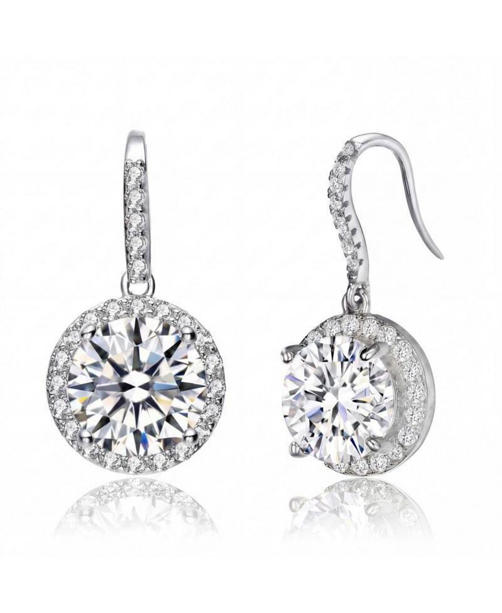 Genevive Серьги-крючки Halo CZ Round Drop White Gold Plated