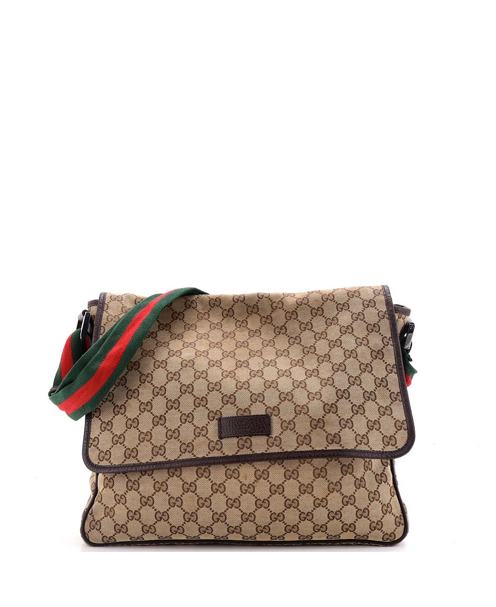 Pre-Owned Gucci средняя сумка messenger Web Strap Flap GG Canvas