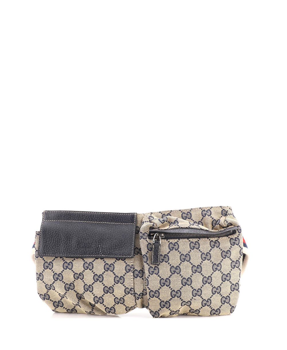 Pre-Owned Gucci Small Vintage Double Belt Bag GG Canvas with Leather