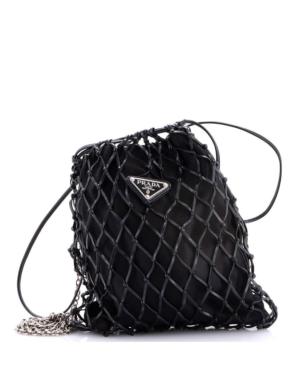 Сумка через плечо Prada Fishnet Chain из кожи и атласа б/у