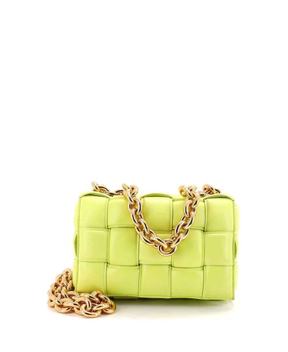 Pre-Owned Bottega Veneta Cassette Chain Crossbody Bag Padded Maxi Intrecciato Leather
