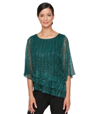 Alex Evenings Women's Metallic Asymmetric Triple-Tier 3/4-Sleeve Blouse