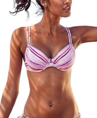 LASCANA Women's Printed Crochet Removable Pads Underwire Bikini Top