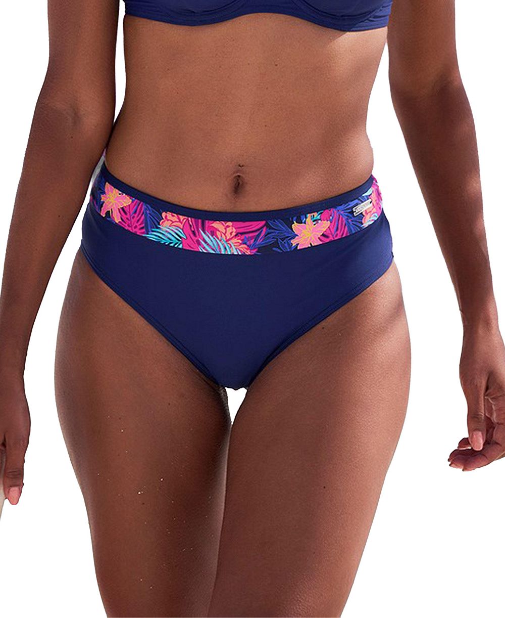LASCANA Women's Tropical Print Contrast High Waisted High-Rise Swim Bottom