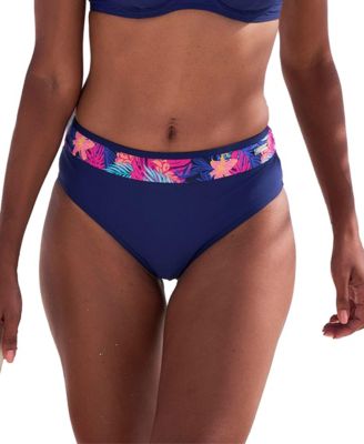 LASCANA Women's Tropical Print Contrast High Waisted High-Rise Swim Bottom