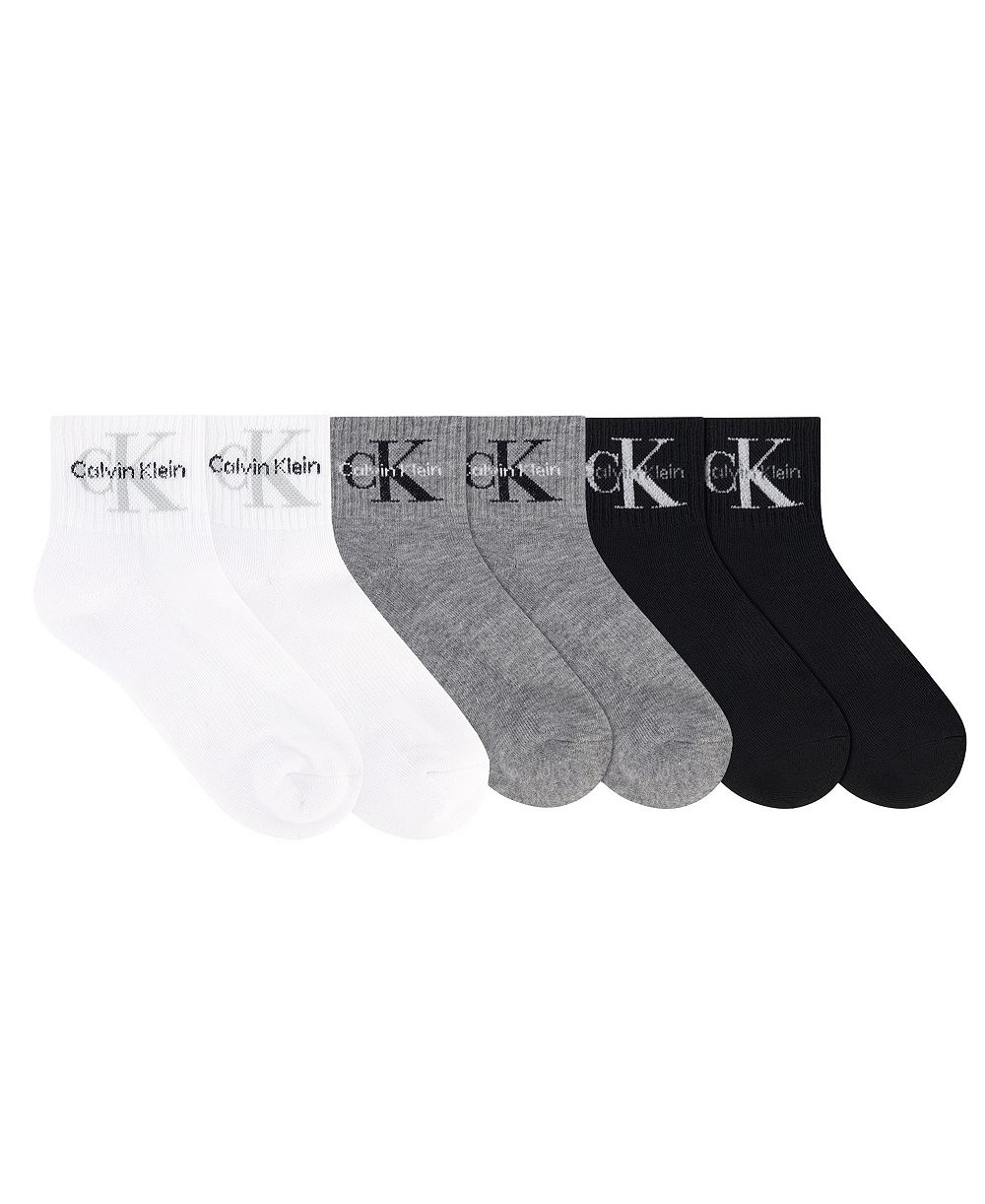 Calvin Klein Women's Monologo Arch Support Athletic 1/2 Terry Ankle Socks, 6-Pack
