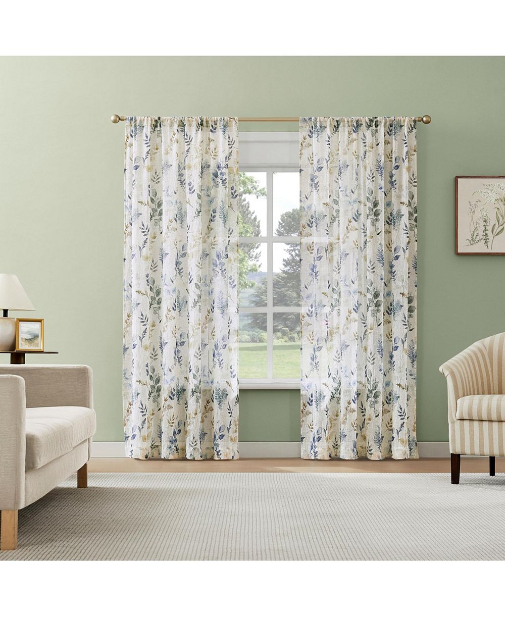 No. 918 Marcella Watercolor Botanical Semi-sheer Rod Pocket Curtain Panel