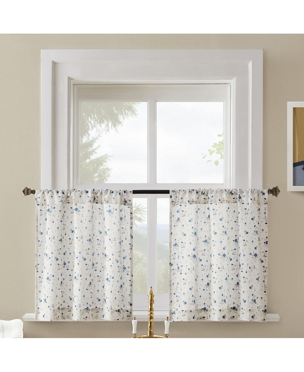 No. 918 Mirabelle Ditsy Floral Semi-Sheer Rod Pocket Kitchen Curtain Tier Pair
