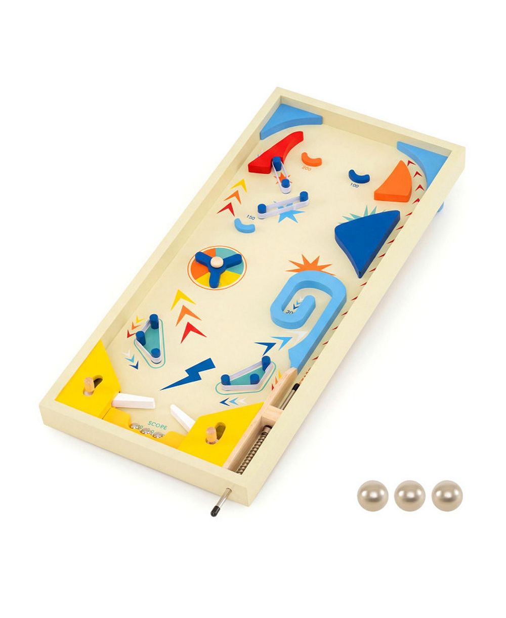 HONGGE Wooden Pinball Machine with 3 Metal Balls, Ages 8+