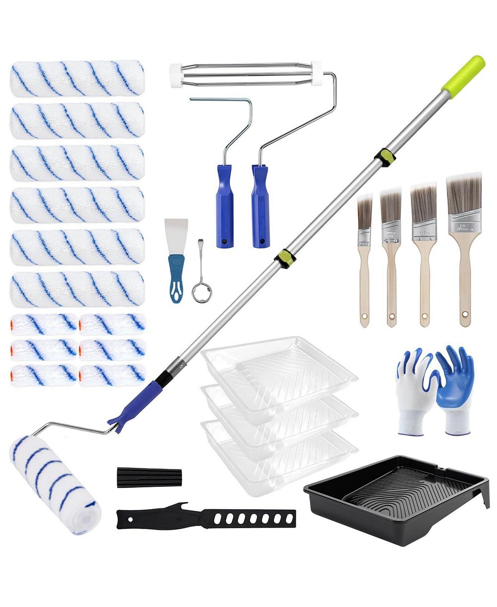 XDOVET Paint Roller Kit Extension Pole Covers Tray Brushes Accessories