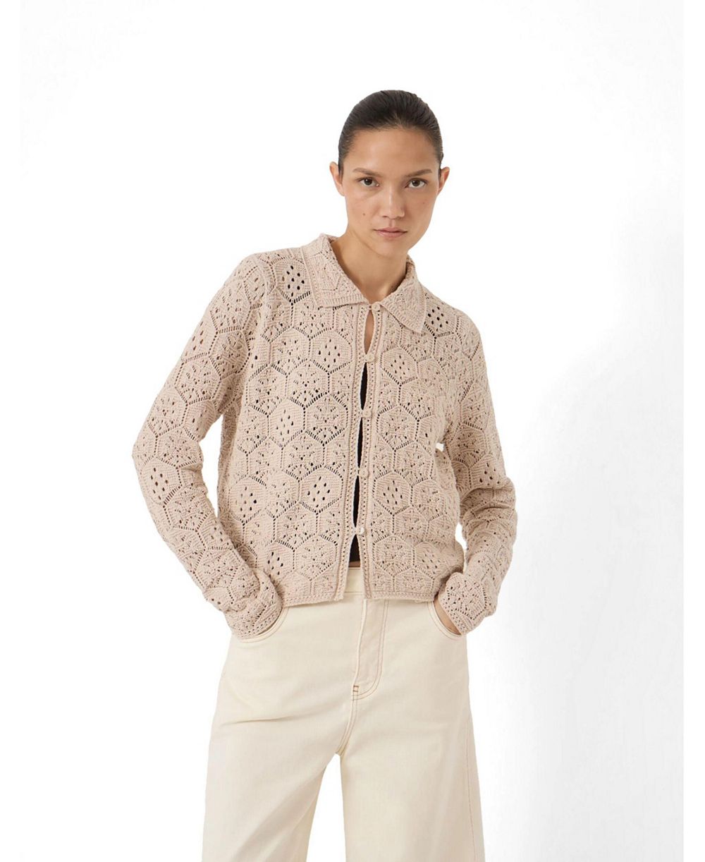 Hush Women's Crochet Cropped Cotton Long-Sleeve Cardigan