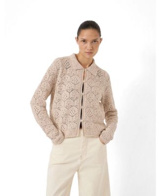 Hush Women's Crochet Cropped Cotton Long-Sleeve Cardigan