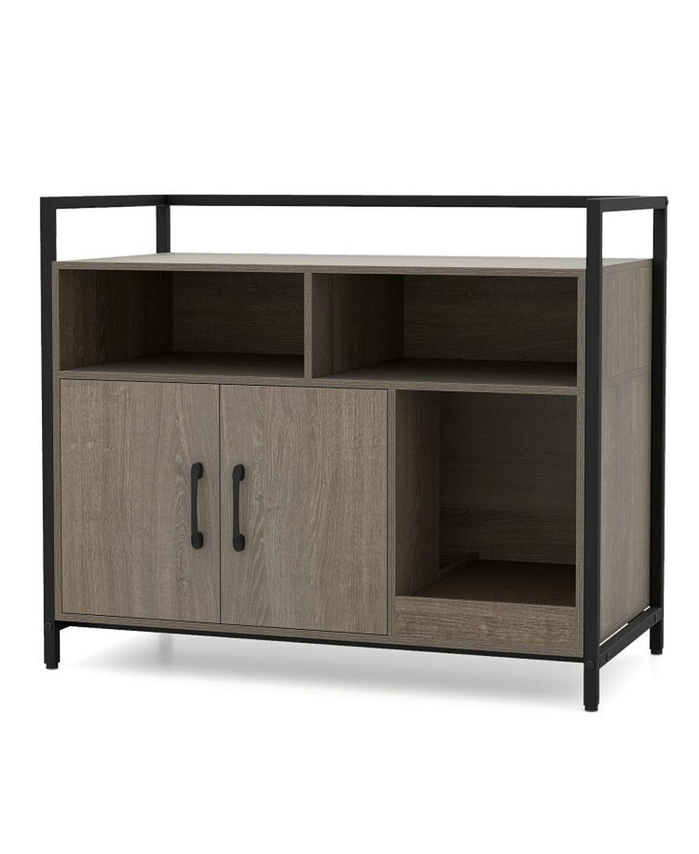 HONGGE Hidden Cat Washroom with Double-Door Cabinet Guardrailed Tabletop and Scratch Board