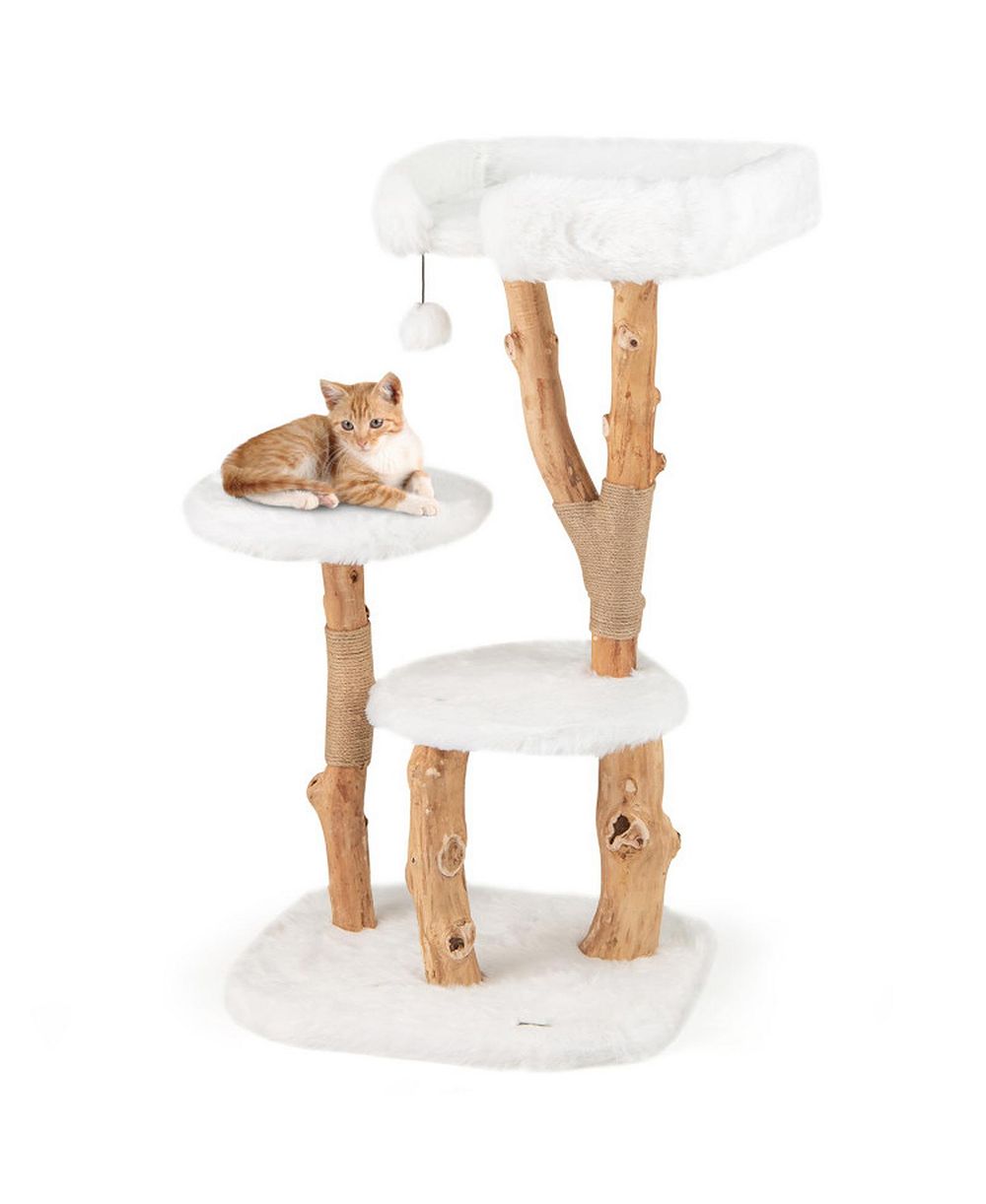 HONGGE Solid Wood Cat Tree with Jute Scratching Posts