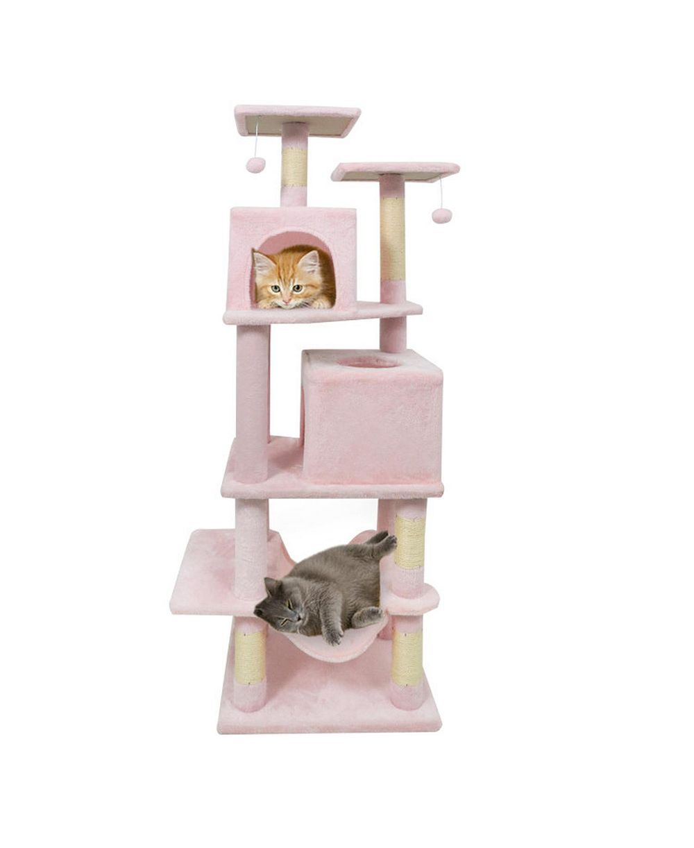 HONGGE Wide-Base 57 Inch Cat Tower with Swinging Cat Hammock