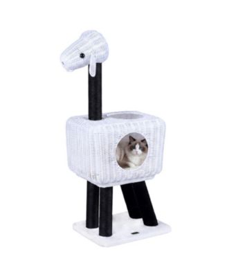 HONGGE Lamb-Shaped 43 Inch Cat Tower with 2-Door Rattan Condo