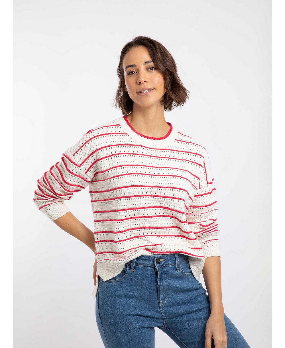 Женский свитер Weird Fish Liah Pointelle-Striped Crewneck