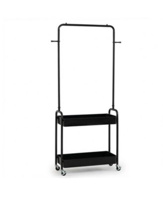 HONGGE Heavy-Duty Rolling Clothes Rack with Hanging Rod and 2 Storage Baskets
