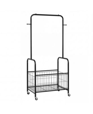 HONGGE Rolling Metal Clothes Rack with Hanging Rod and Large Storage Basket