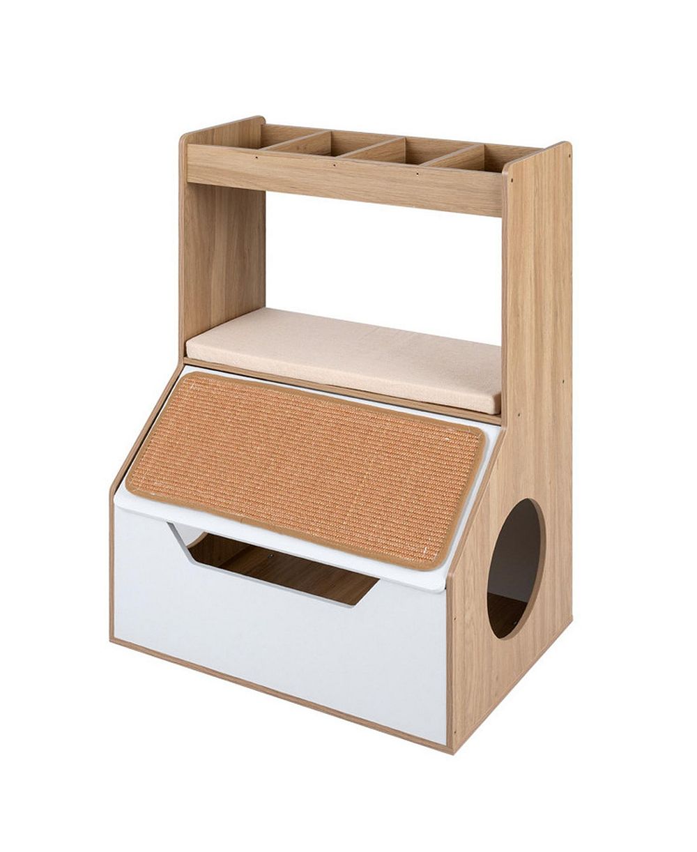 HONGGE 3-in-1 Hidden Litter Box Enclosure Cabinet with 4 Cubbies