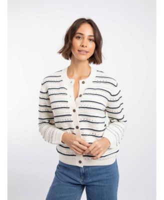 Weird Fish Women's Romilly Pointelle-Knit Striped Cardigan