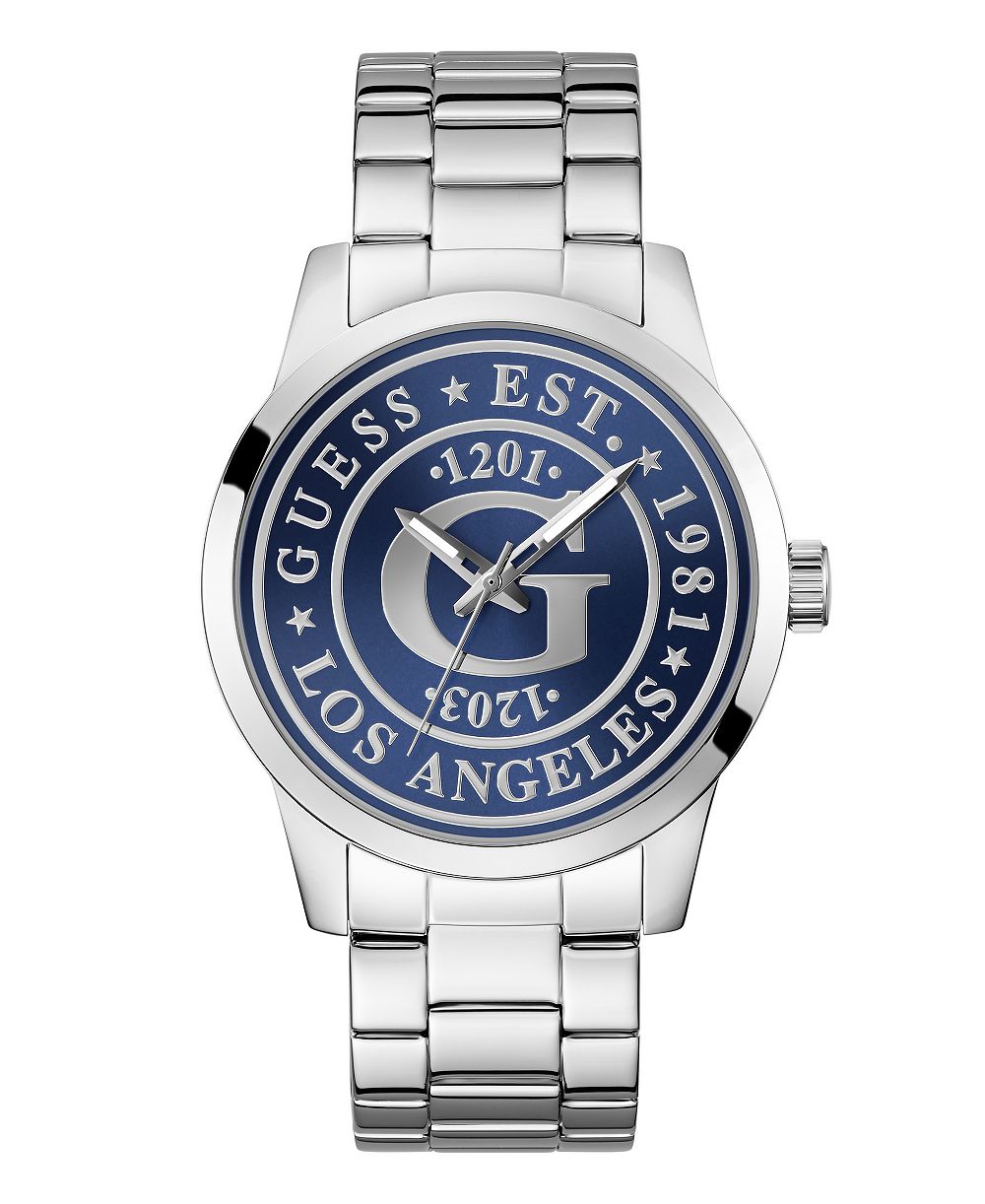 GUESS Men's Quartz Silver-Tone Stainless Steel Watch 44mm