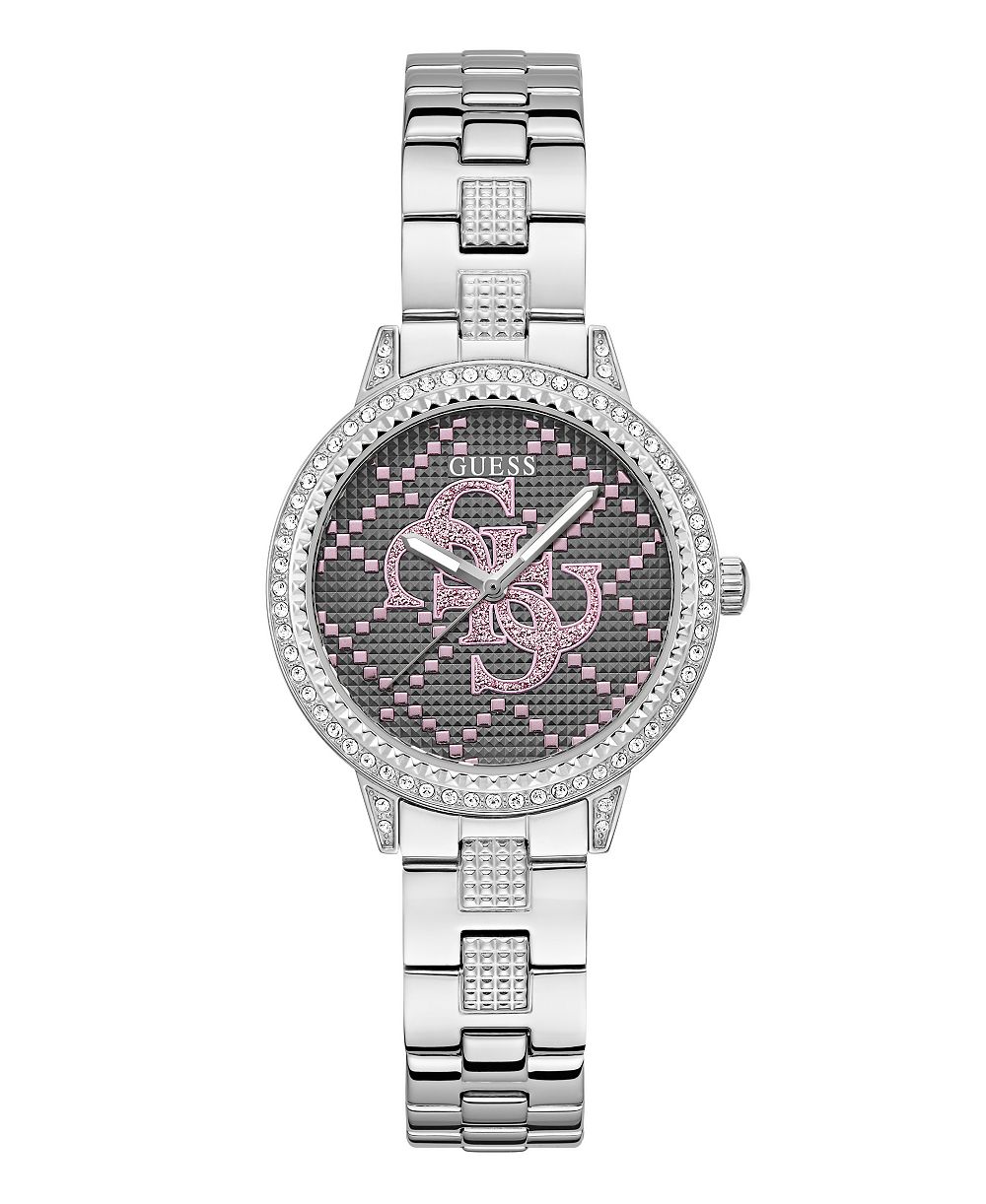 Женские наручные часы GUESS с кварцевым механизмом, корпус из нержавеющей стали серебристого цвета, 34 мм