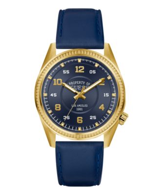 GUESS Men's Blue Genuine Leather Watch 42mm