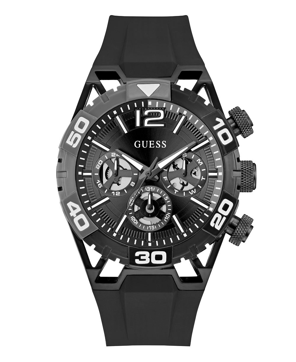 GUESS Men's Quartz Black Silicone Watch 46mm