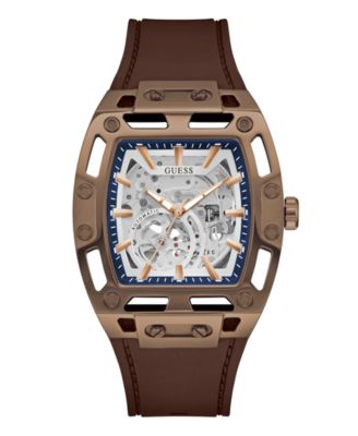 GUESS Men's Quartz Brown Silicone Watch 43mm x 42mm