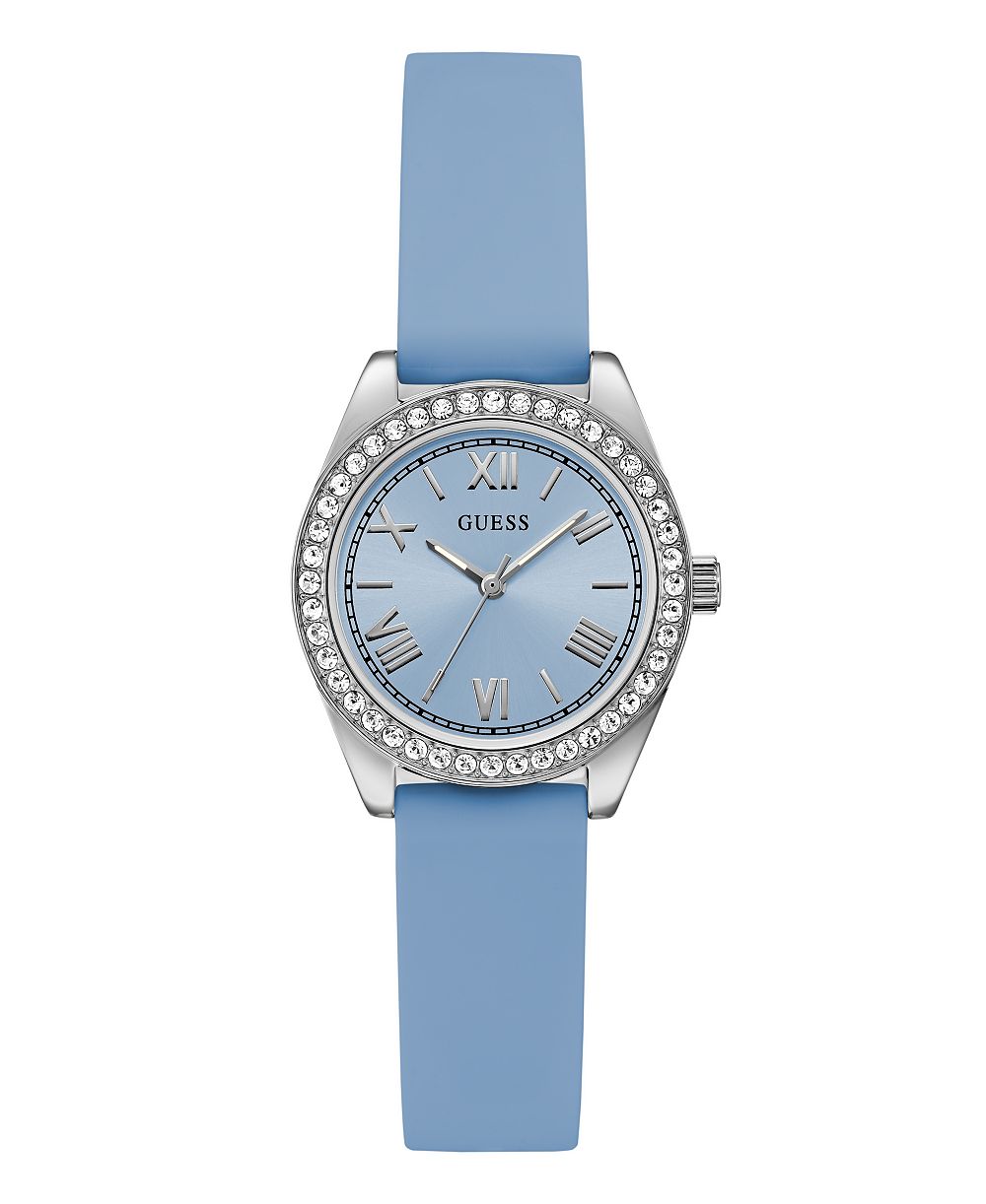 Женские кварцевые часы GUESS с синим силиконовым ремешком, 30 мм