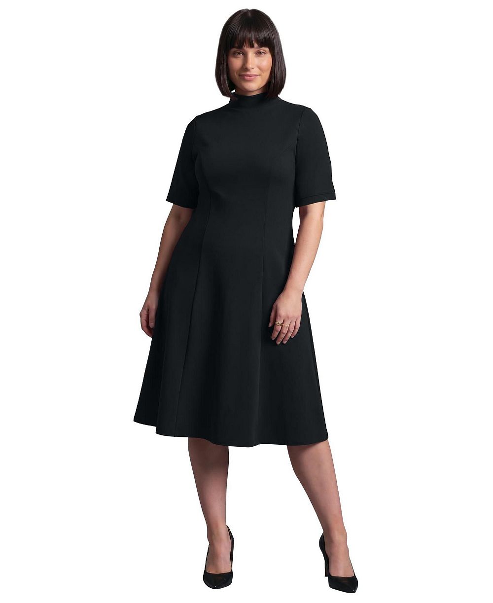 AVENUE Платье Plus Size с коротким рукавом и воротником-стойкой, фасон Fit & Flare