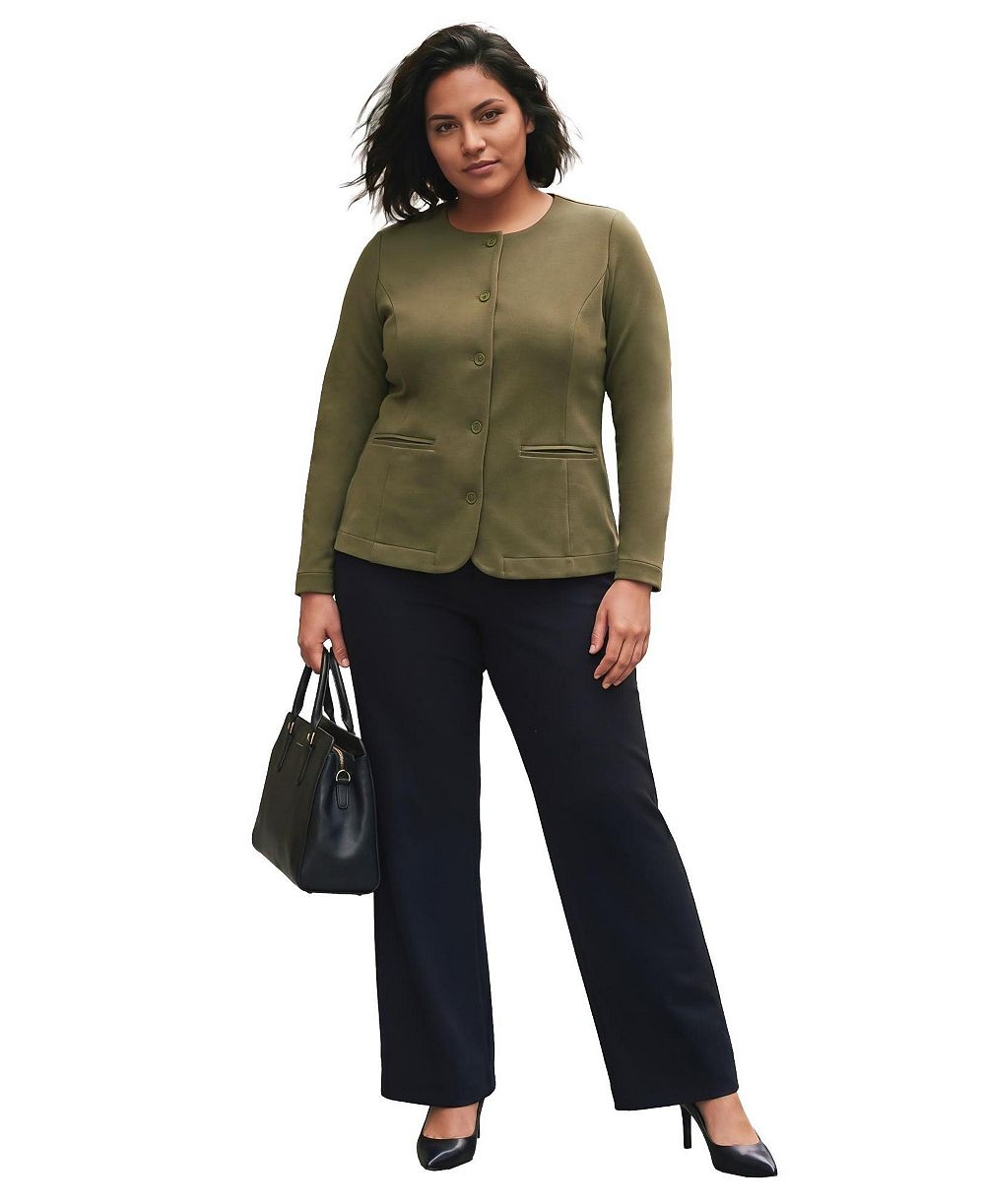 Женский блейзер AVENUE Plus Size Ponte с пуговицами и круглым вырезом