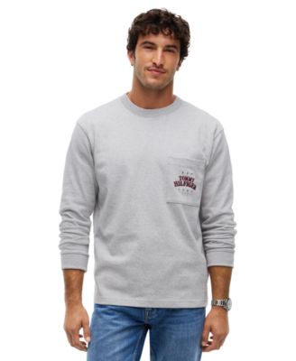 Tommy Hilfiger Мужская футболка с длинным рукавом, карманом и графическим принтом в стиле varsity