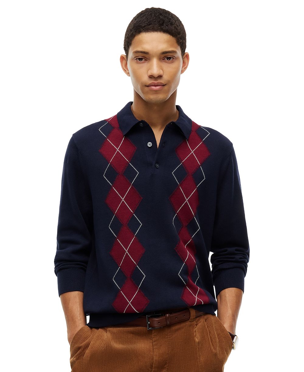 Tommy Hilfiger Men's Placed Argyle Long-Sleeve Sweater Polo