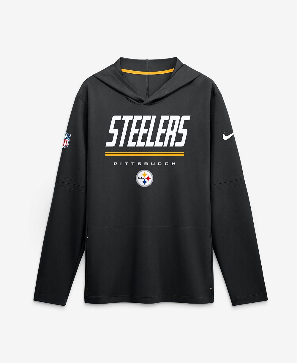 Nike Men's Black Pittsburgh Steelers Big & Tall Sideline Game On Lightweight Hooded Long Sleeve Dri-FIT Sweatshirts
