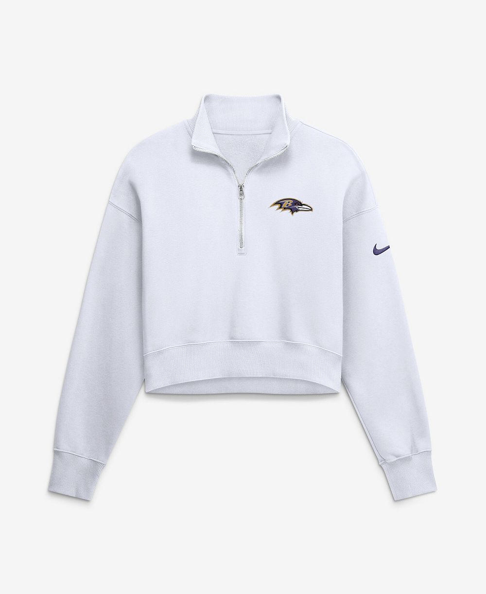 Женская свитшот Nike White Baltimore Ravens Oversized Phoenix Fleece Cropped Quarter-Zip