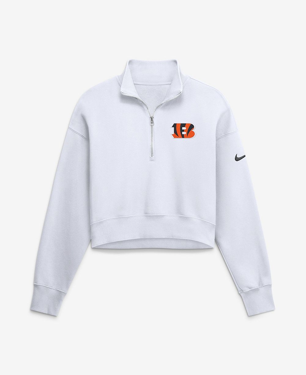Женское свитшот Nike White Cincinnati Bengals Oversized Phoenix Fleece Cropped Quarter-Zip