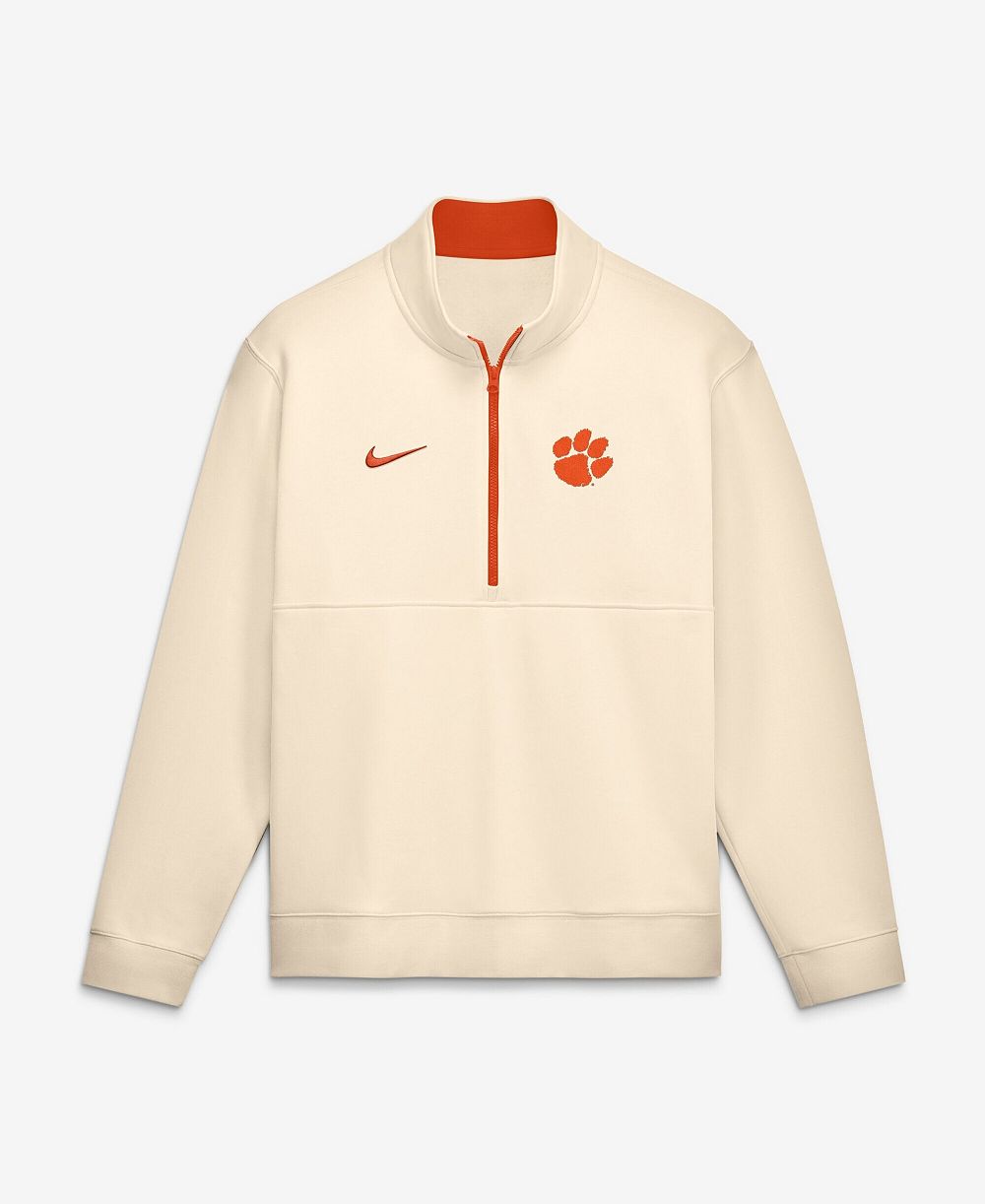 Мужской флис-свитшот Nike Cream Clemson Tigers Primetime Club Fleece Half-Zip Pullover