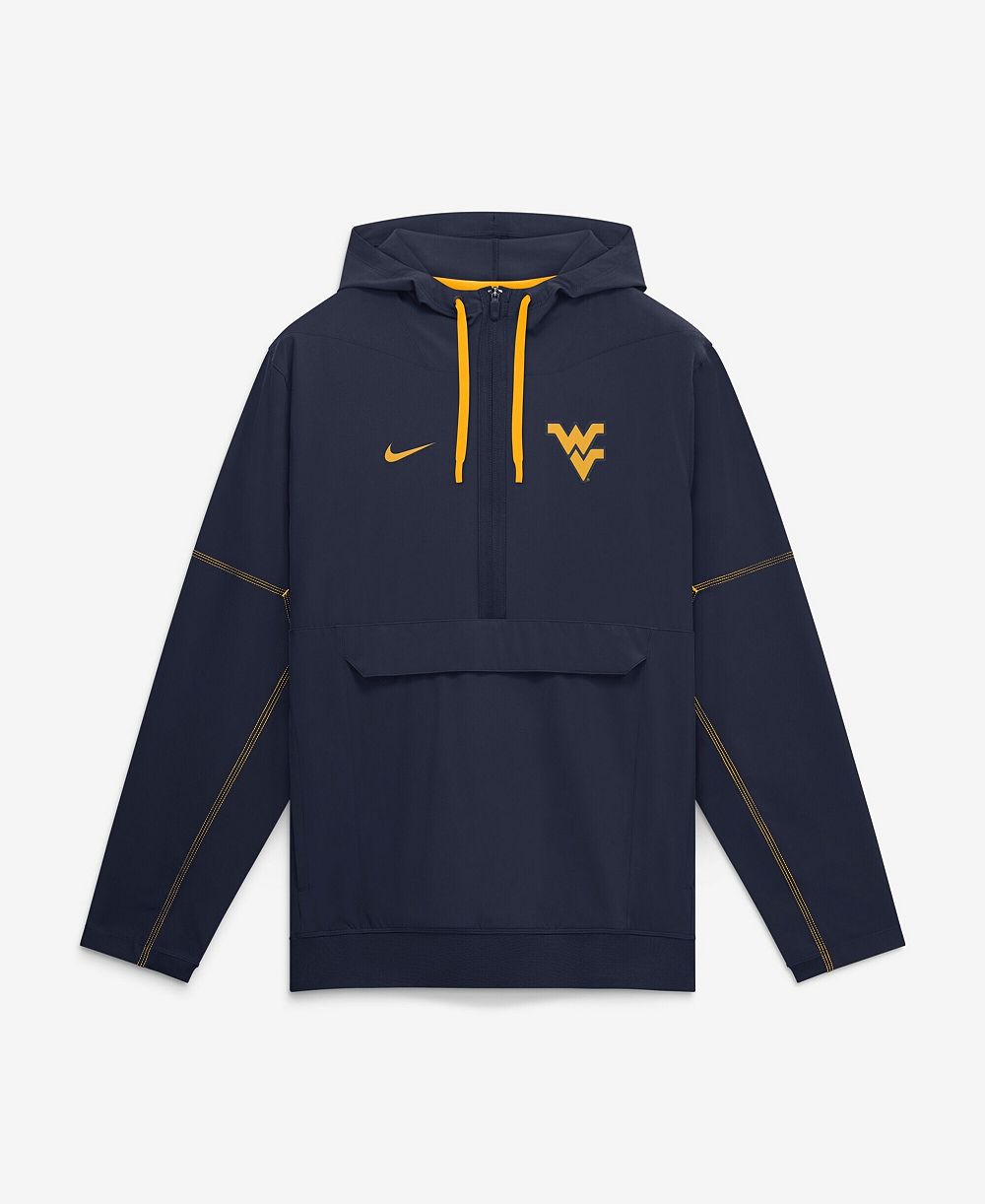 Nike Men's Navy West Virginia Mountaineers 2026 Sideline Anorak Half-Zip Hooded Sweatshirt