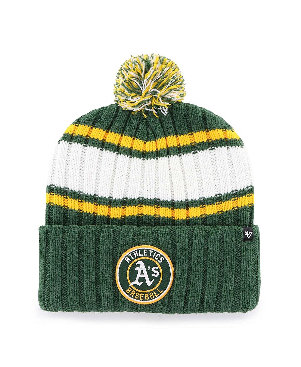 '47 Brand Мужская зеленая вязаная шапка Oakland Athletics Plateau Cuffed с помпоном