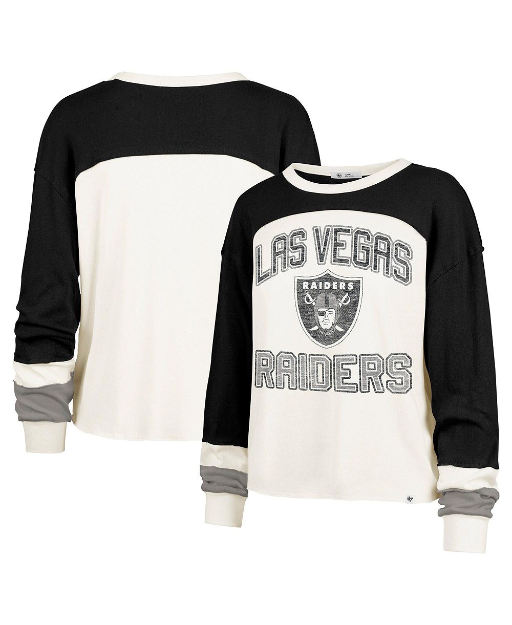 Женский кроп-топ '47 Brand Las Vegas Raiders Double Header Curve Distressed Raglan Long-Sleeve