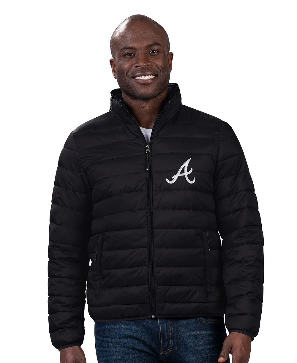 G-III Sports by Carl Banks Men's Black Atlanta Braves Packable Neck Pillow Full-Zip Puffer Jacket