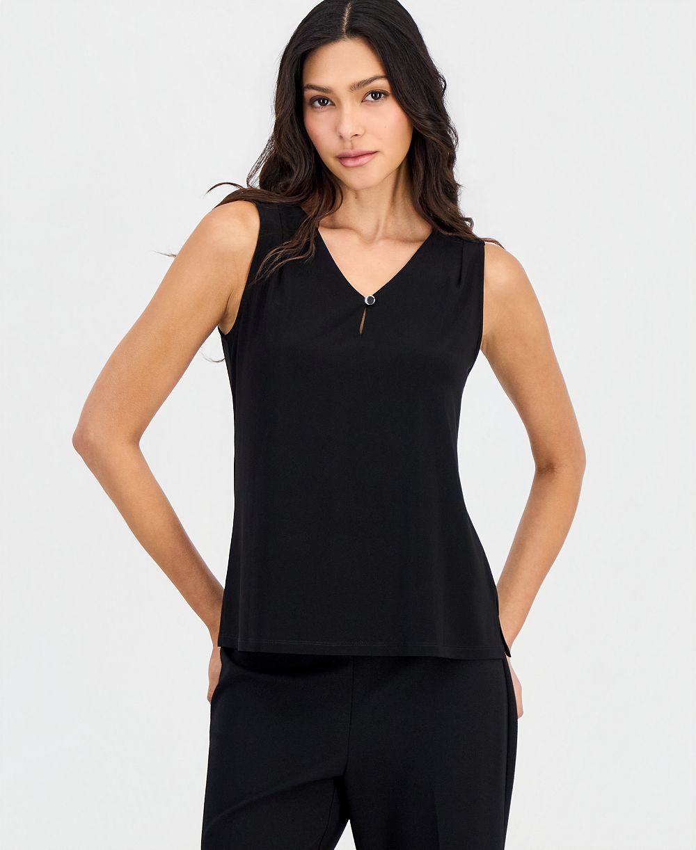 Anne Klein Essentials Petite V-Neck Keyhole Sleeveless Blouse