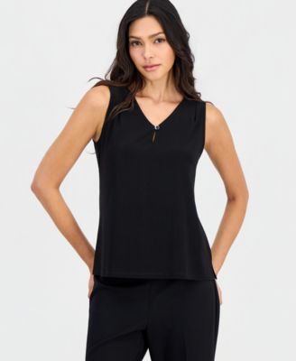 Anne Klein Essentials Блузка без рукавов с V-образным вырезом и отверстием, Petite