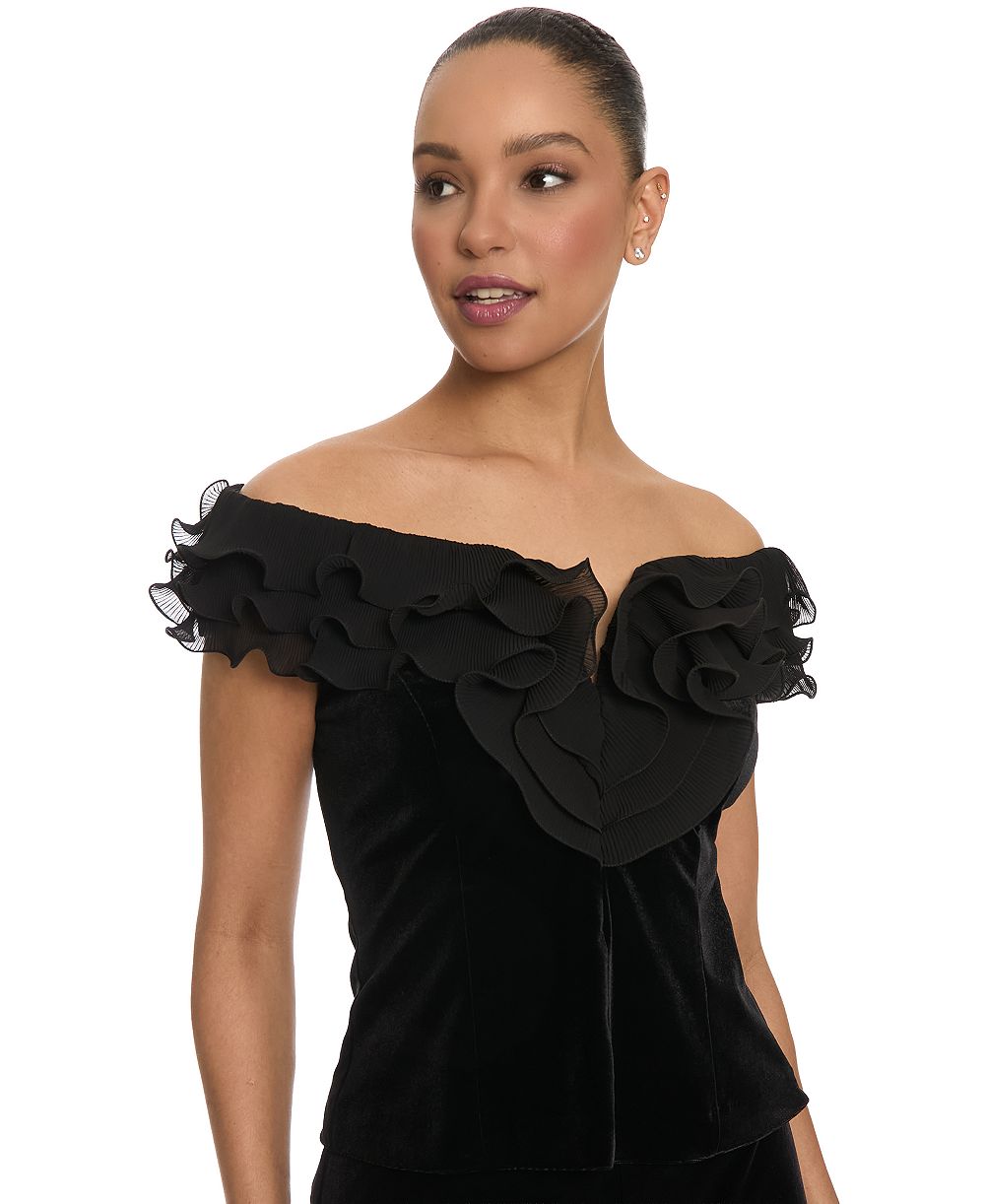 Muse Women's Off-The-Shoulder Velvet Ruffle Blouse