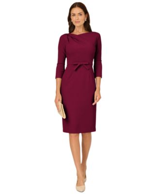 Adrianna Papell Petite Asymmetrical-Neck Bow 3/4-Sleeve Dress