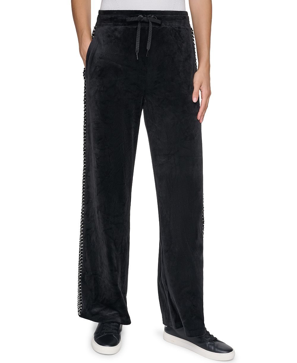KARL LAGERFELD PARIS Women's Velour Tweed-Side-Tape Mid-Rise Joggers