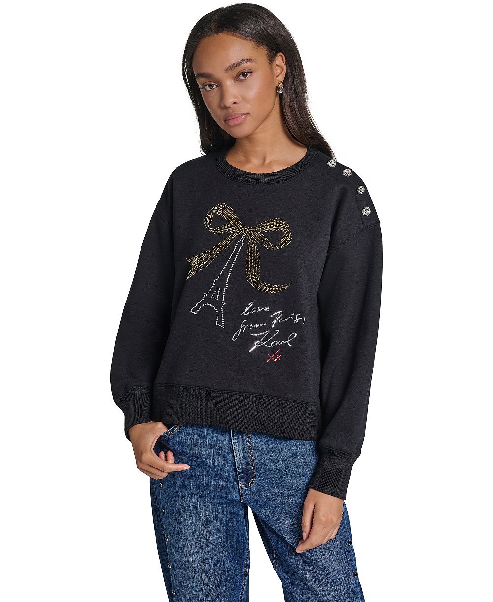 KARL LAGERFELD PARIS Women's Graphic Crewneck Pullover Sweatshirt