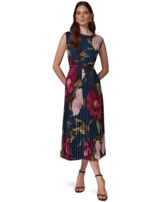 Donna Karan New York женское бесрукавное платье А-силуэта из шифона с плиссировкой и цветочным принтом